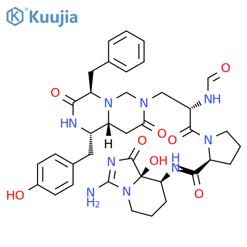 L-Prolinamide,N-formyl-3-[(1S,4R,9aR)-hexahydro-1-[(4-hydroxyphenyl)methyl]-3,8-dioxo-4-(phenylmethyl)-2H-pyrazino[1,2-c]pyrimidin-7(6H)-yl]-L-alanyl-N-[(8S,8aR)-3-amino-1,5,6,7,8,8a-hexahydro-8a-hydroxy-1-oxoimidazo[1,5-a]pyridin-8-yl]-(9CI) structure