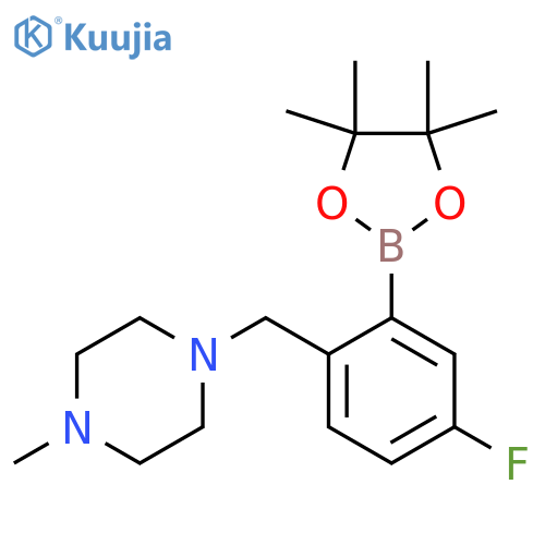 1-{4-fluoro-2-(tetramethyl-1,3,2-dioxaborolan-2-yl)phenylmethyl}-4-methylpiperazine structure