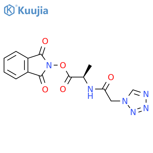 1,3-dioxo-2,3-dihydro-1H-isoindol-2-yl (2R)-2-[2-(1H-1,2,3,4-tetrazol-1-yl)acetamido]propanoate structure