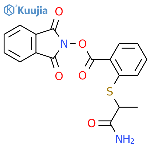 1,3-dioxo-2,3-dihydro-1H-isoindol-2-yl 2-[(1-carbamoylethyl)sulfanyl]benzoate structure