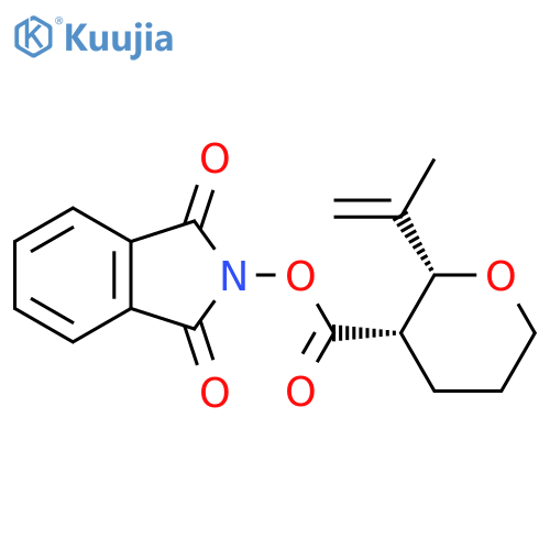 rac-1,3-dioxo-2,3-dihydro-1H-isoindol-2-yl (2R,3S)-2-(prop-1-en-2-yl)oxane-3-carboxylate structure