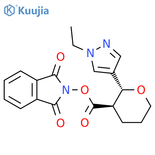 rac-1,3-dioxo-2,3-dihydro-1H-isoindol-2-yl (2R,3R)-2-(1-ethyl-1H-pyrazol-4-yl)oxane-3-carboxylate structure