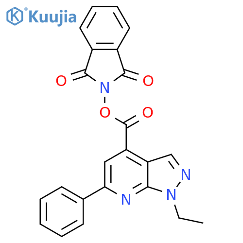 1,3-dioxo-2,3-dihydro-1H-isoindol-2-yl 1-ethyl-6-phenyl-1H-pyrazolo[3,4-b]pyridine-4-carboxylate structure
