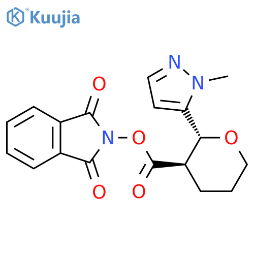 rac-1,3-dioxo-2,3-dihydro-1H-isoindol-2-yl (2R,3R)-2-(1-methyl-1H-pyrazol-5-yl)oxane-3-carboxylate structure