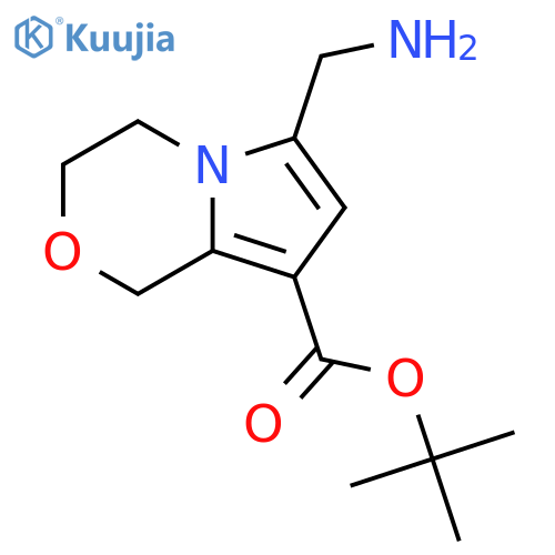 Tert-butyl 6-(aminomethyl)-3,4-dihydro-1H-pyrrolo[2,1-c][1,4]oxazine-8-carboxylate structure