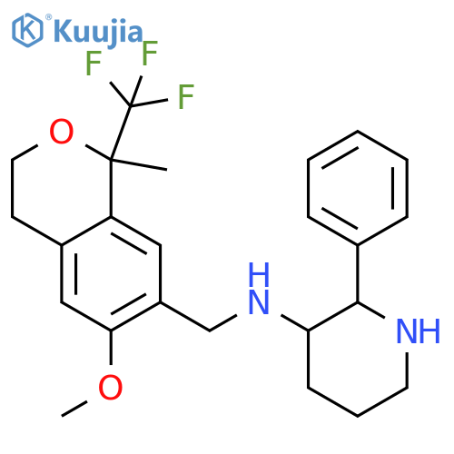 3-Piperidinamine, N-[[3,4-dihydro-6-methoxy-1-methyl-1-(trifluoromethyl)-1H-2-benzopyran-7-yl]methyl]-2-phenyl-, (2S,3S)- structure