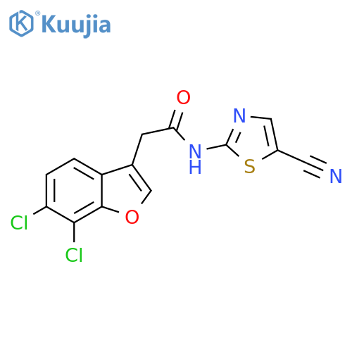 N-(5-cyano-1,3-thiazol-2-yl)-2-(6,7-dichloro-1-benzofuran-3-yl)acetamide structure