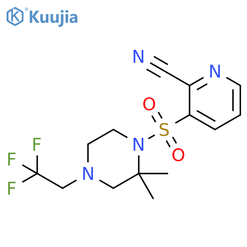 3-[[2,2-Dimethyl-4-(2,2,2-trifluoroethyl)-1-piperazinyl]sulfonyl]-2-pyridinecarbonitrile structure