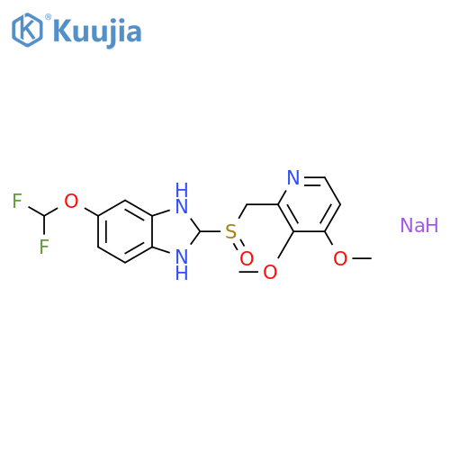 sodium 5-(difluoromethoxy)-2-[(3,4-dimethoxypyridin-2-yl)methylsulfinyl]-2,3-dihydrobenzoimidazole structure