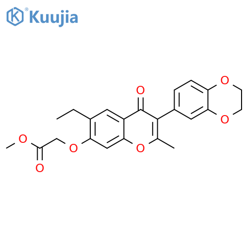 methyl 2-{3-(2,3-dihydro-1,4-benzodioxin-6-yl)-6-ethyl-2-methyl-4-oxo-4H-chromen-7-yloxy}acetate structure