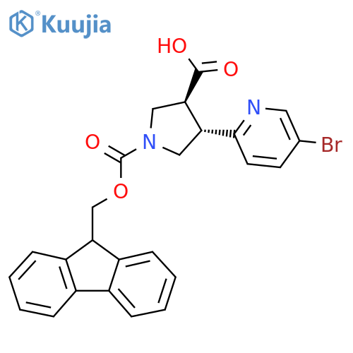 (3S,4S)-4-(5-Bromopyridin-2-yl)-1-(9H-fluoren-9-ylmethoxycarbonyl)pyrrolidine-3-carboxylic acid structure