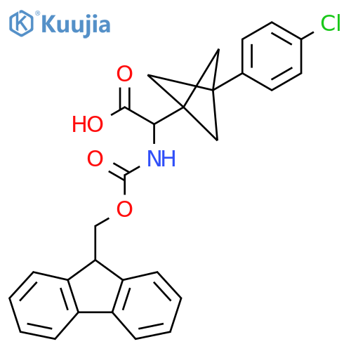 2-[3-(4-Chlorophenyl)-1-bicyclo[1.1.1]pentanyl]-2-(9H-fluoren-9-ylmethoxycarbonylamino)acetic acid structure