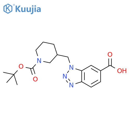 1-({1-[(tert-butoxy)carbonyl]piperidin-3-yl}methyl)-1H-1,2,3-benzotriazole-6-carboxylic acid structure