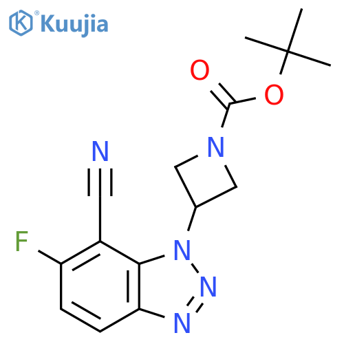 tert-butyl 3-(7-cyano-6-fluoro-1H-1,2,3-benzotriazol-1-yl)azetidine-1-carboxylate structure