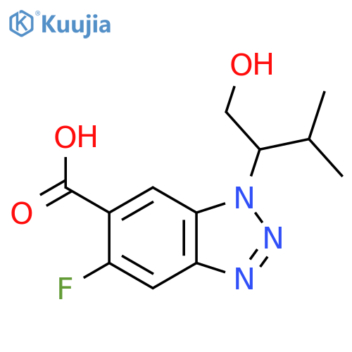 5-fluoro-1-(1-hydroxy-3-methylbutan-2-yl)-1H-1,2,3-benzotriazole-6-carboxylic acid structure