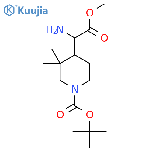 tert-butyl 4-(1-amino-2-methoxy-2-oxo-ethyl)-3,3-dimethyl-piperidine-1-carboxylate structure