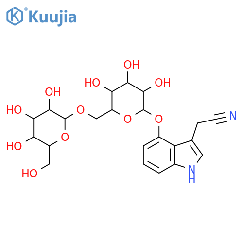 1H-Indole-3-acetonitrile, 4-[(6-O-β-D-glucopyranosyl-β-D-glucopyranosyl)oxy]- structure