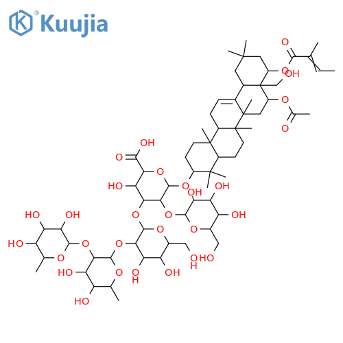 β-D-Glucopyranosiduronic acid, (3β,16α,22α)-16-(acetyloxy)-28-hydroxy-22-[[(2Z)-2-methyl-1-oxo-2-butenyl]oxy]olean-12-en-3-yl O-6-deoxy-α-L-mannopyranosyl-(1→2)-O-6-deoxy-α-L-mannopyranosyl-(1→2)-O-β-D-galactopyranosyl-(1→3)-O-[β-D-glucopyranosyl-(1→2)]- (9CI) structure