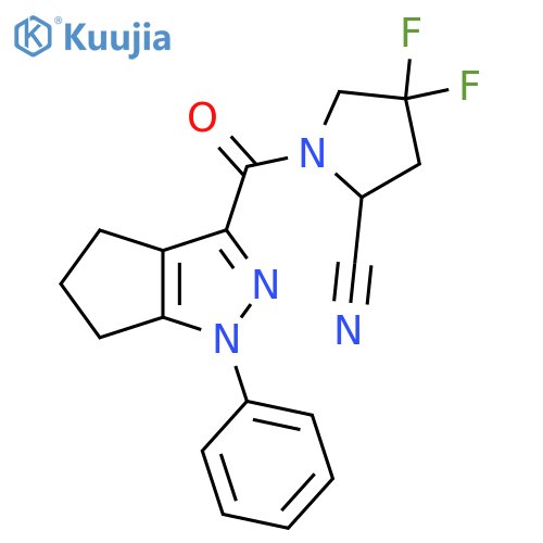 4,4-Difluoro-1-(1-phenyl-5,6-dihydro-4H-cyclopenta[c]pyrazole-3-carbonyl)pyrrolidine-2-carbonitrile structure
