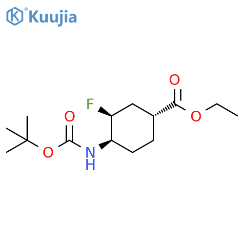 ethyl (1R,3S,4R)-4-(tert-butoxycarbonylamino)-3-fluoro-cyclohexanecarboxylate structure