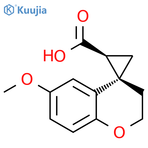 rac-(2'R,4S)-6-methoxy-2,3-dihydrospiro1-benzopyran-4,1'-cyclopropane-2'-carboxylic acid structure