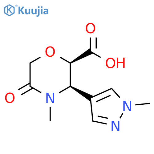 rac-(2R,3R)-4-methyl-3-(1-methyl-1H-pyrazol-4-yl)-5-oxomorpholine-2-carboxylic acid structure