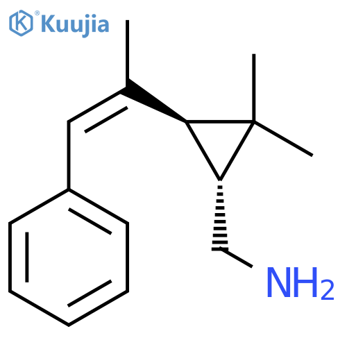 rac-(1R,3S)-2,2-dimethyl-3-(1-phenylprop-1-en-2-yl)cyclopropylmethanamine structure
