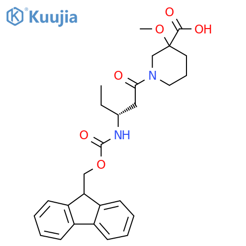 1-(3R)-3-({(9H-fluoren-9-yl)methoxycarbonyl}amino)pentanoyl-3-methoxypiperidine-3-carboxylic acid structure