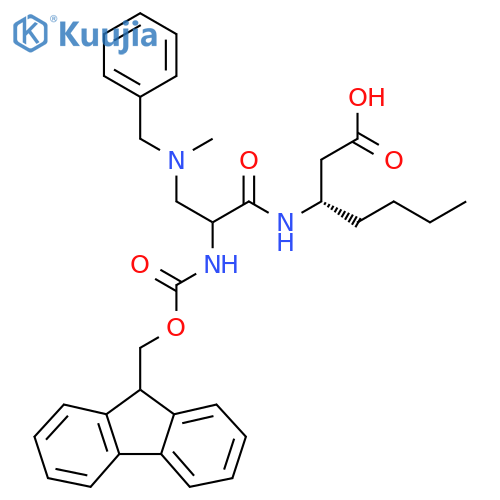 (3S)-3-{3-benzyl(methyl)amino-2-({(9H-fluoren-9-yl)methoxycarbonyl}amino)propanamido}heptanoic acid structure