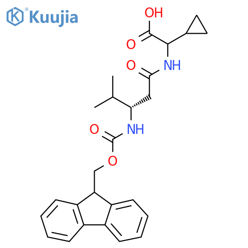 2-cyclopropyl-2-(3S)-3-({(9H-fluoren-9-yl)methoxycarbonyl}amino)-4-methylpentanamidoacetic acid structure