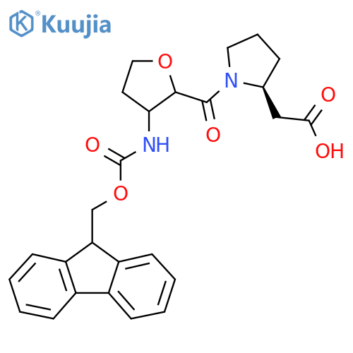 2-(2S)-1-3-({(9H-fluoren-9-yl)methoxycarbonyl}amino)oxolane-2-carbonylpyrrolidin-2-ylacetic acid structure