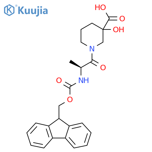1-(2S)-2-({(9H-fluoren-9-yl)methoxycarbonyl}amino)propanoyl-3-hydroxypiperidine-3-carboxylic acid structure