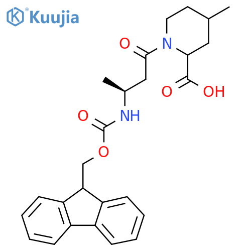 1-(3S)-3-({(9H-fluoren-9-yl)methoxycarbonyl}amino)butanoyl-4-methylpiperidine-2-carboxylic acid structure