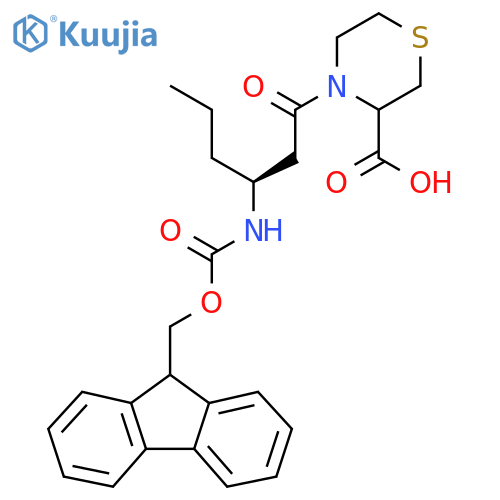 4-(3S)-3-({(9H-fluoren-9-yl)methoxycarbonyl}amino)hexanoylthiomorpholine-3-carboxylic acid structure