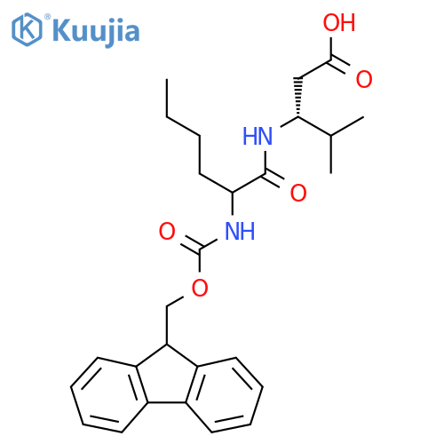 (3R)-3-2-({(9H-fluoren-9-yl)methoxycarbonyl}amino)hexanamido-4-methylpentanoic acid structure
