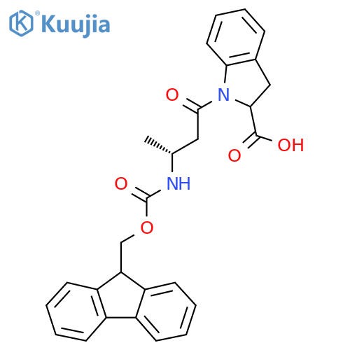 1-(3R)-3-({(9H-fluoren-9-yl)methoxycarbonyl}amino)butanoyl-2,3-dihydro-1H-indole-2-carboxylic acid structure