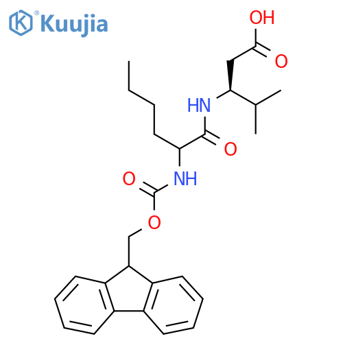 (3S)-3-2-({(9H-fluoren-9-yl)methoxycarbonyl}amino)hexanamido-4-methylpentanoic acid structure