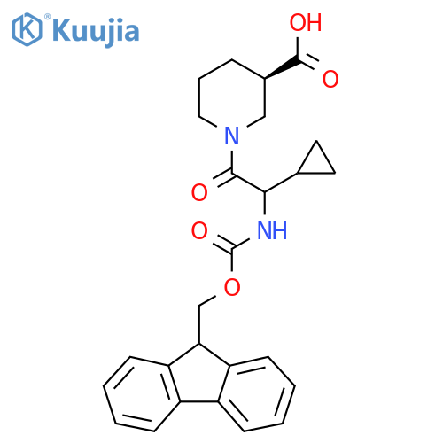 (3R)-1-2-cyclopropyl-2-({(9H-fluoren-9-yl)methoxycarbonyl}amino)acetylpiperidine-3-carboxylic acid structure