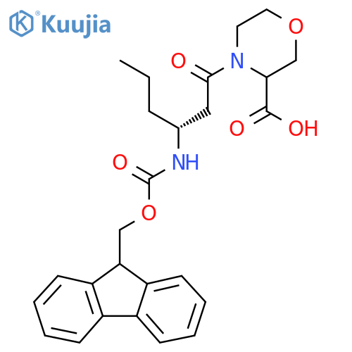 4-(3R)-3-({(9H-fluoren-9-yl)methoxycarbonyl}amino)hexanoylmorpholine-3-carboxylic acid structure