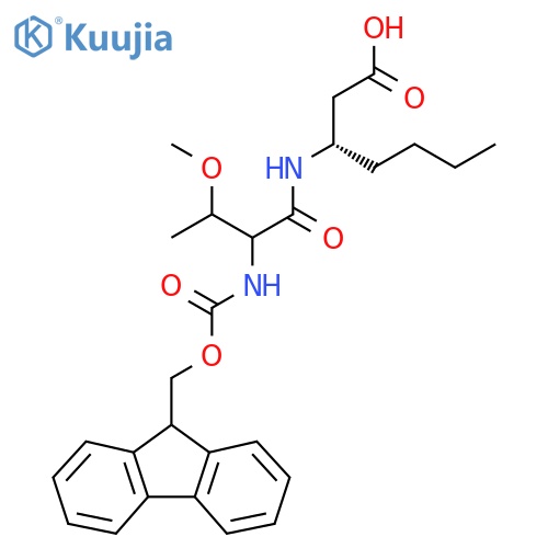 (3S)-3-2-({(9H-fluoren-9-yl)methoxycarbonyl}amino)-3-methoxybutanamidoheptanoic acid structure