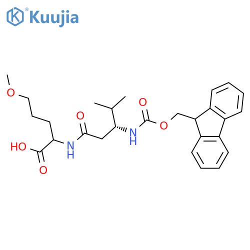 2-(3R)-3-({(9H-fluoren-9-yl)methoxycarbonyl}amino)-4-methylpentanamido-5-methoxypentanoic acid structure