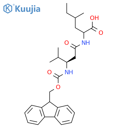 2-(3R)-3-({(9H-fluoren-9-yl)methoxycarbonyl}amino)-4-methylpentanamido-4-methylhexanoic acid structure