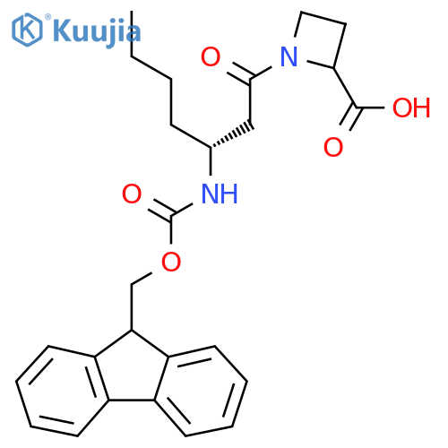 1-(3R)-3-({(9H-fluoren-9-yl)methoxycarbonyl}amino)heptanoylazetidine-2-carboxylic acid structure