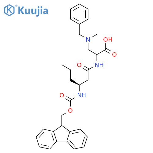 3-benzyl(methyl)amino-2-(3S)-3-({(9H-fluoren-9-yl)methoxycarbonyl}amino)hexanamidopropanoic acid structure