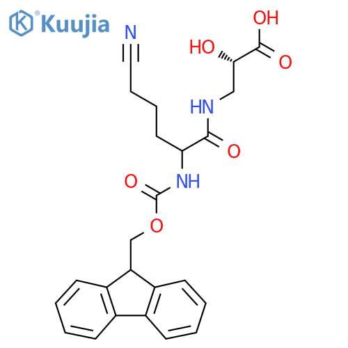 (2S)-3-5-cyano-2-({(9H-fluoren-9-yl)methoxycarbonyl}amino)pentanamido-2-hydroxypropanoic acid structure