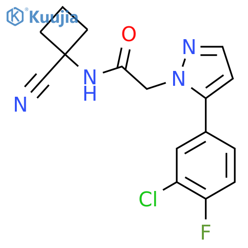 2-[5-(3-chloro-4-fluorophenyl)-1H-pyrazol-1-yl]-N-(1-cyanocyclobutyl)acetamide structure