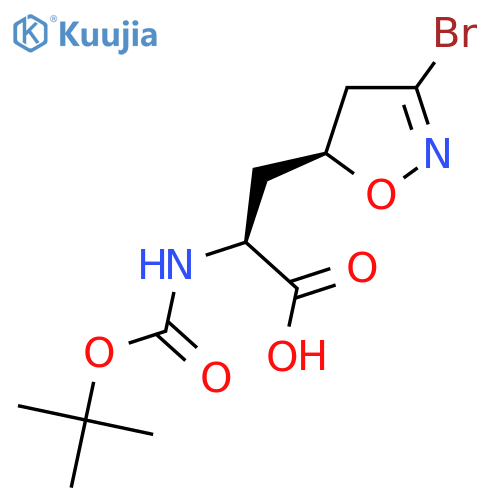 (2S)-3-(5S)-3-bromo-4,5-dihydro-1,2-oxazol-5-yl-2-{(tert-butoxy)carbonylamino}propanoic acid structure