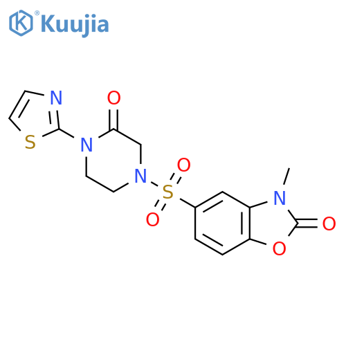 3-methyl-5-{3-oxo-4-(1,3-thiazol-2-yl)piperazin-1-ylsulfonyl}-2,3-dihydro-1,3-benzoxazol-2-one structure