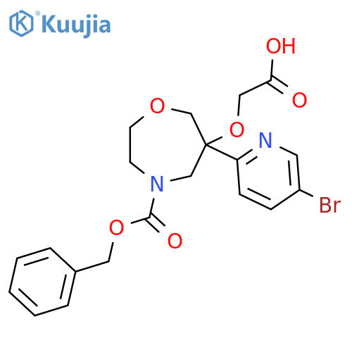 2-({4-[(Benzyloxy)carbonyl]-6-(5-bromopyridin-2-yl)-1,4-oxazepan-6-yl}oxy)acetic acid structure