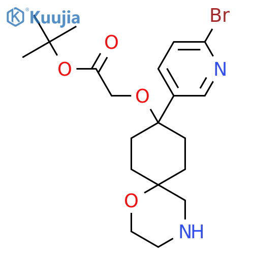 Tert-butyl 2-{[9-(6-bromopyridin-3-yl)-1-oxa-4-azaspiro[5.5]undecan-9-yl]oxy}acetate structure